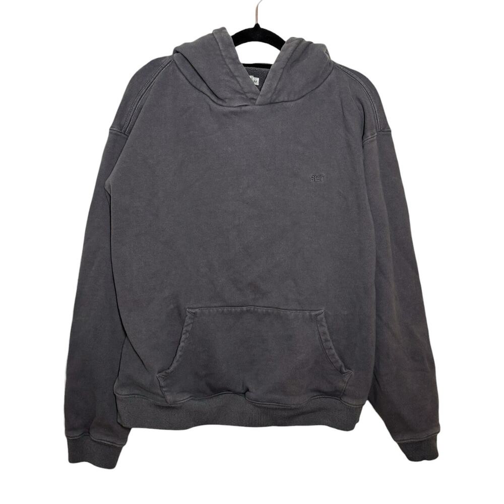 Set Active Charcoal Gray Cotton Casual Pullover Hoodie Sweatshirt Medium